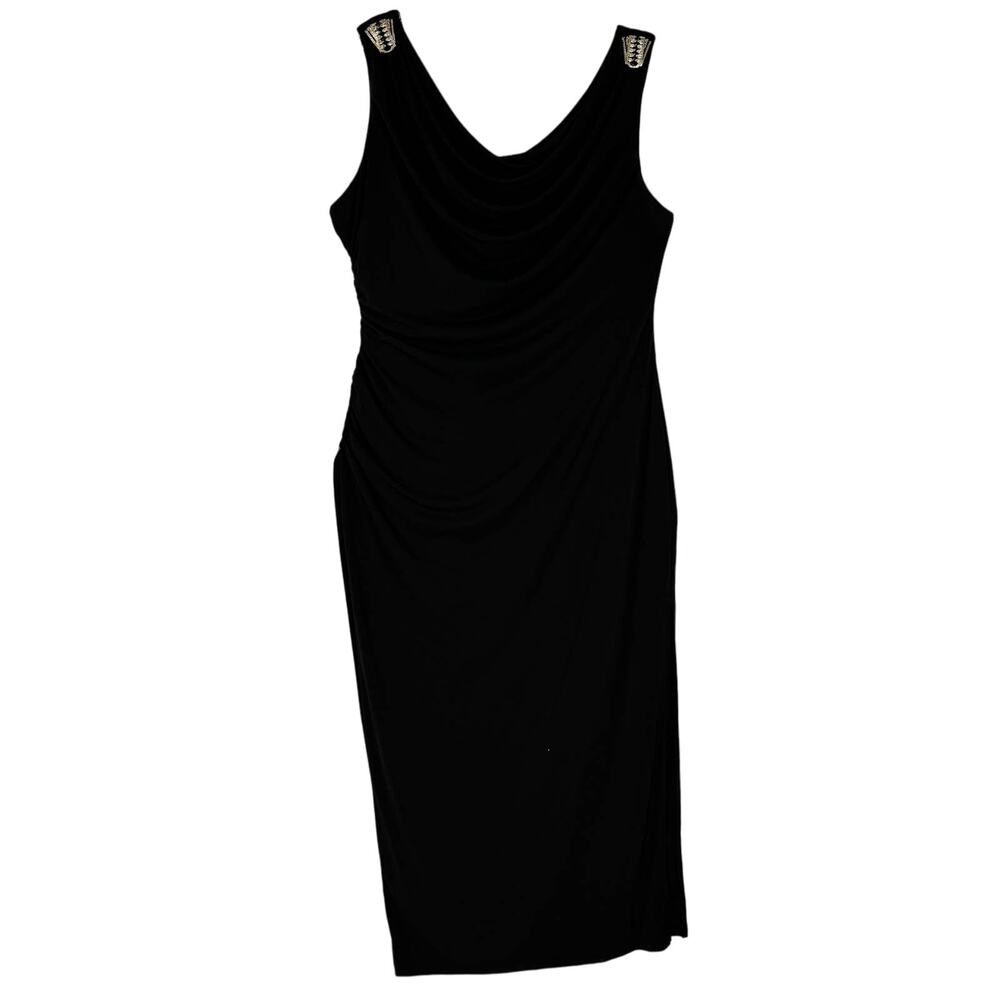 NWOT RONNI NICOLE | Black Gathered Sides Slit Maxi Formal Dress | Women's 18W